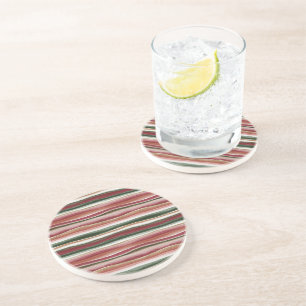Dessous De Verre En Grès Rouge Vert Rosé Blanc Or Rayures