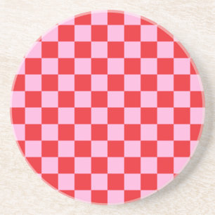 Dessous De Verre En Grès Rouge vif et rose clair à carreaux