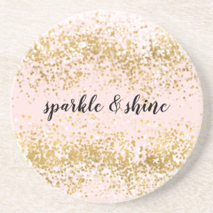 Dessous De Verre En Grès Rougissent l'étincelle rose de confettis d'or