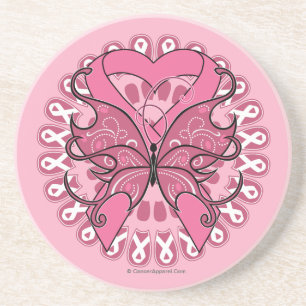 Dessous De Verre En Grès Ruban de coeur de papillon - cancer du sein