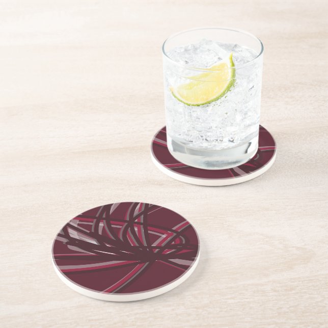 Dessous De Verre En Grès Rubans Abstraits de Bourgogne et gris (Côté)