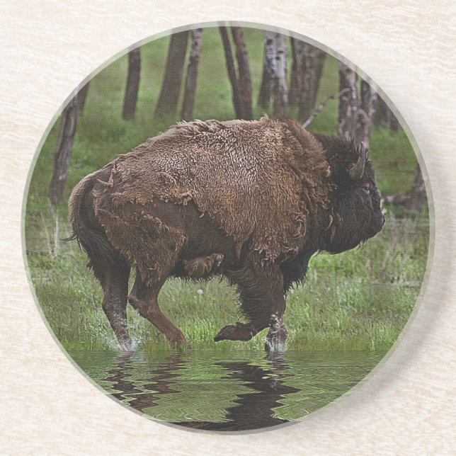 Dessous De Verre En Grès Running Buffalo & Forest, Bison-lover's Design (Devant)
