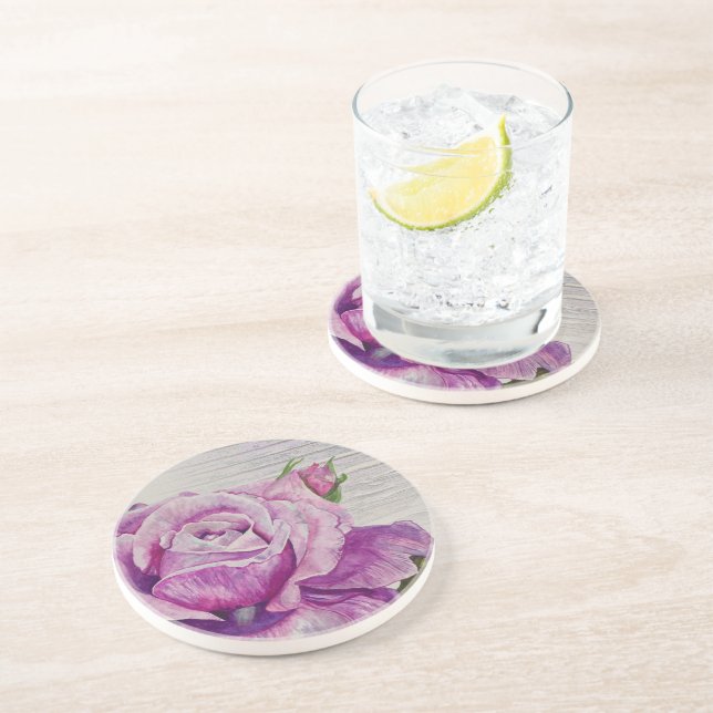 Dessous De Verre En Grès Russe Aquarelle violet Rose (Côté)