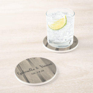 Dessous De Verre En Grès Rustic Country Grange Mariage en bois