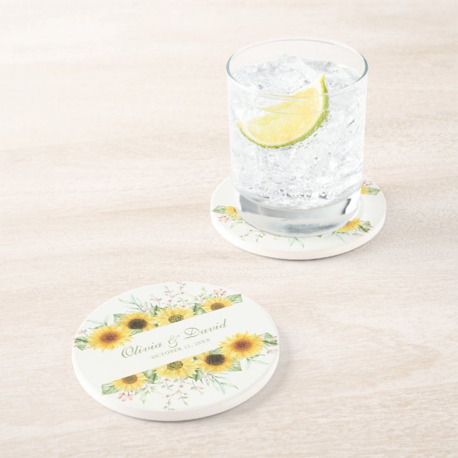 Dessous De Verre En Grès Rustic Sunflower Mariage (Côté)
