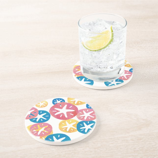Dessous De Verre En Grès Sable Dollar Jaune Rouge Bleu Motif (Côté)