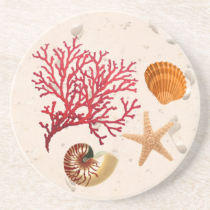 Dessous De Verre En Grès Sable et coquillages rond dessous de verre de grès