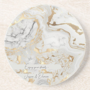 Dessous De Verre En Grès Sable gris blanc imitation doré Marbre sur mesure