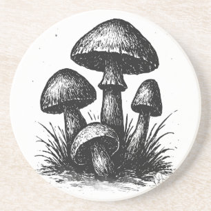 Dessous De Verre En Grès Sac à main à motif de champignons dessinés à l'enc