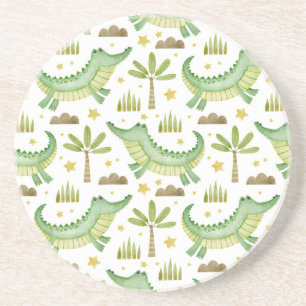 Dessous De Verre En Grès Safari africain : Crocodile et palmiers aquarelles