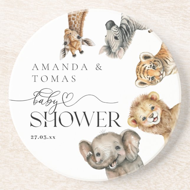 Dessous De Verre En Grès Safari Animaux Baby shower moderne (Devant)