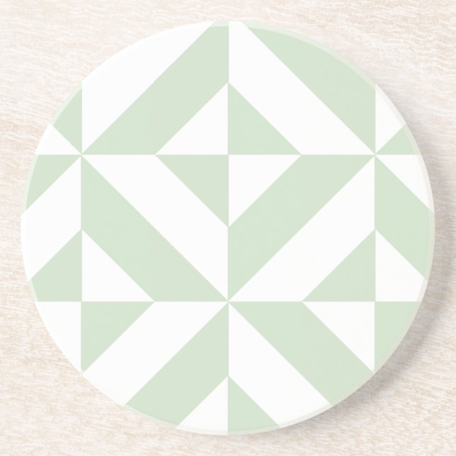 Dessous De Verre En Grès Sage Green Geometric Deco Cube Pattern (Devant)