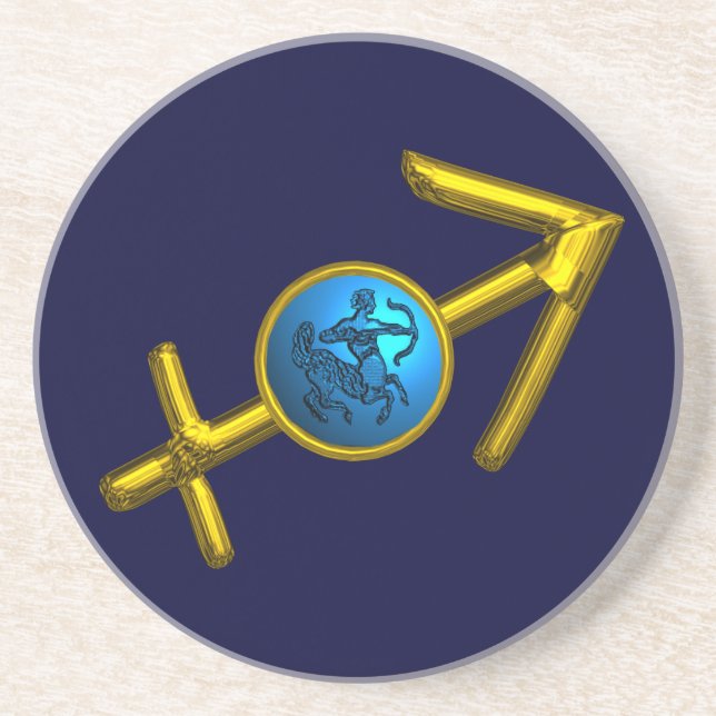 DESSOUS DE VERRE EN GRÈS SAGITTARIUS, SIGNE D'ANNIVERSAIRE DE ZODIAC BLEU O (Devant)
