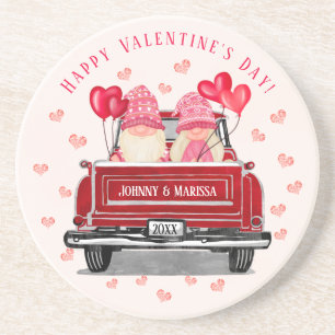 Dessous De Verre En Grès Saint Valentin Gnome Couple Vintage Camion Rouge