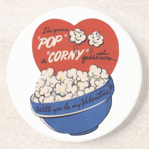 Dessous De Verre En Grès Saint-Valentin Rétro, Popcorn Pose une Question Id