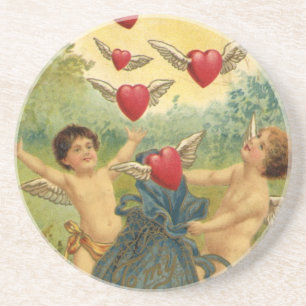 Dessous De Verre En Grès Saint-Valentin vintage, cœurs de chérubins victori