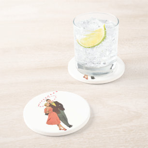 Dessous De Verre En Grès Saint-Valentin vintage, cœurs flottants romantique