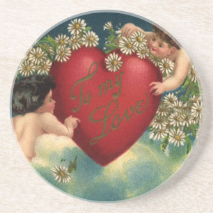 Dessous De Verre En Grès Saint-Valentin vintage victorien Chérubins au para
