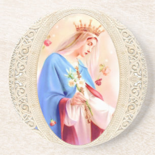 Dessous De Verre En Grès Sainte Vierge Marie Dentelle religieuse