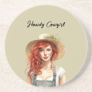 Dessous De Verre En Grès Salut Cowgirl Rousse Féminine  