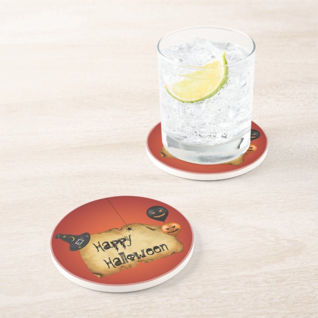 Dessous De Verre En Grès Salutation de vieux parchemin d'Halloween (Côté)