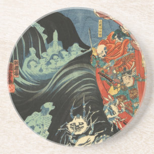 Dessous De Verre En Grès Samouraï contre les crabes fantômes