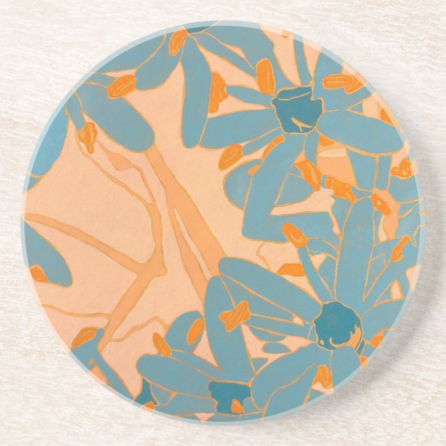Dessous De Verre En Grès Sandstone Coaster Contemporary Leaf Design Peach (Devant)