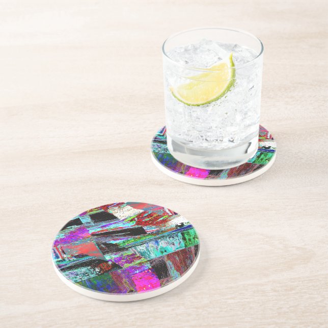 Dessous De Verre En Grès Sandstone Coaster – Neon Pulse (Côté)
