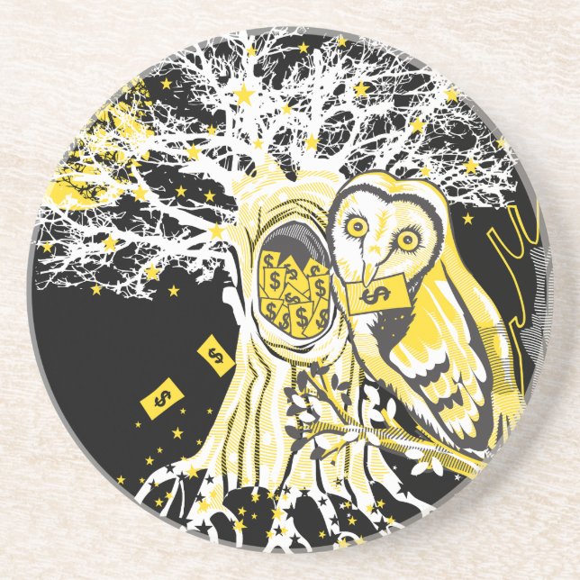 Dessous De Verre En Grès Sandstone Coaster – Urban Tree Owl & Wealth  (Devant)