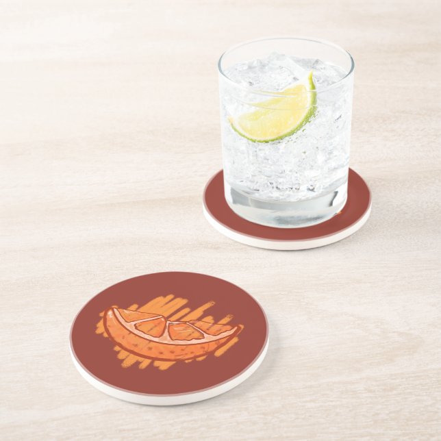 Dessous De Verre En Grès Sang Motif de fruits orange (Côté)