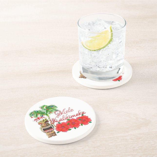 Dessous De Verre En Grès Santa Claus Tiki Mele Kalikimaka (Côté)