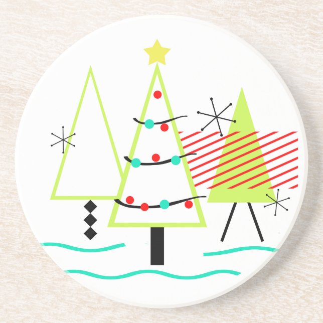 Dessous De Verre En Grès sapins de noël modernes du milieu du siècle rétro (Devant)