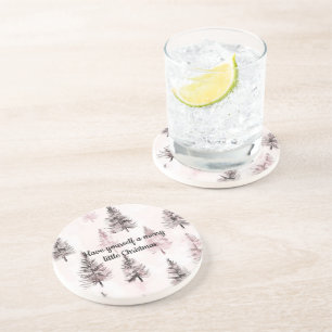 Dessous De Verre En Grès Sapins de Noël Rose Crème
