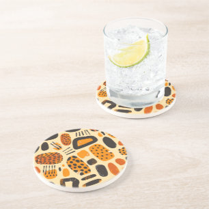Dessous De Verre En Grès "Savanna Pop : Vibes tribales en orange et noir"