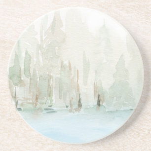 Dessous De Verre En Grès Scène de forêt moderne à l'aquarelle