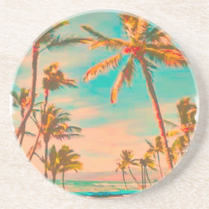 Dessous De Verre En Grès Scène de plage hawaïenne vintage PixDezines