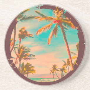 Dessous De Verre En Grès Scène de plage hawaïenne vintage PixDezines