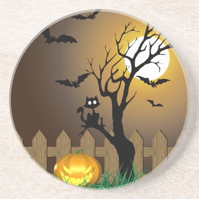 Dessous De Verre En Grès Scène effrayante du jardin d'Halloween (Devant)