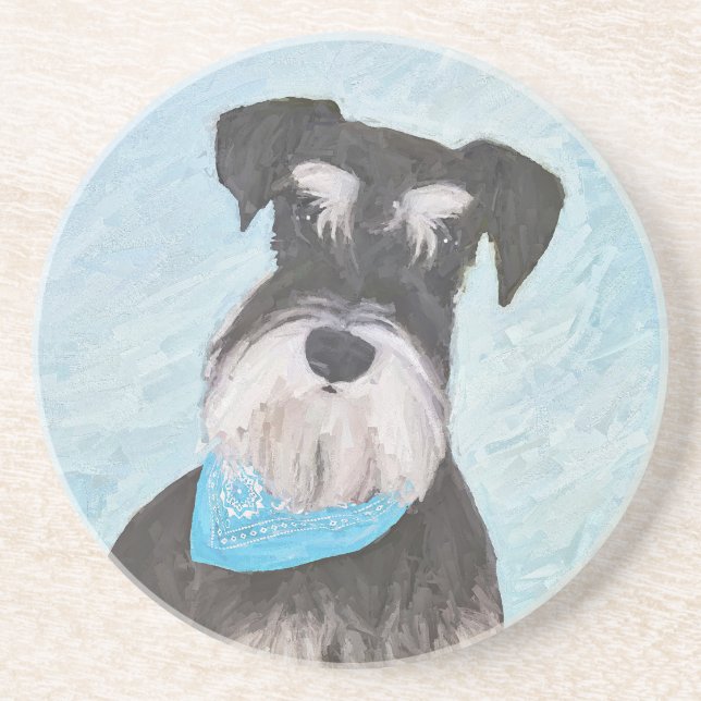 Dessous De Verre En Grès Schnauzer (Miniature) Peinture - Chien original mi (Devant)