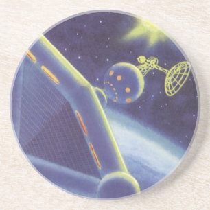 Dessous De Verre En Grès Science-fiction vintage de station spatiale en orb