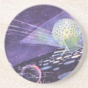 Dessous De Verre En Grès Science-fiction vintage, un globe lumineux avec de