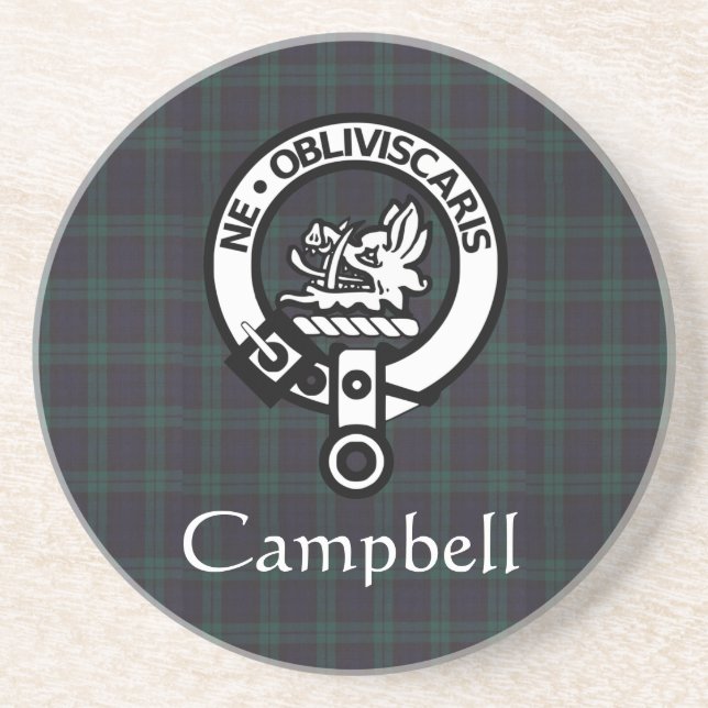 Dessous De Verre En Grès Scottish Campbell Crest Badge & Tartan (Devant)