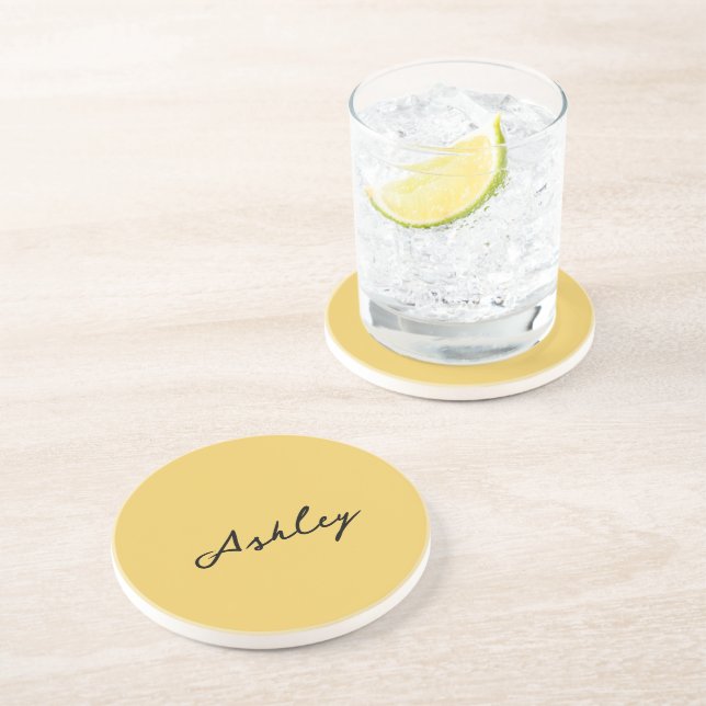 Dessous De Verre En Grès Script en or clair personnalisé (Côté)