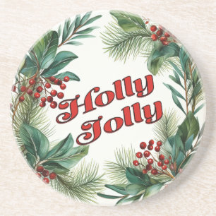 Dessous De Verre En Grès Script traditionnel de Noël "Holly Jolly"