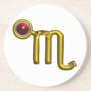 Dessous De Verre En Grès SCROPIO ZODIAC ANNIVERSAIRE JEWEL Gold Red Grenade