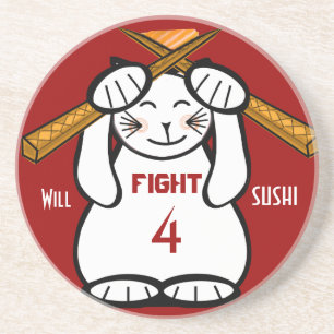 Dessous De Verre En Grès Se battra pour Sushi Maneki Neko drôle