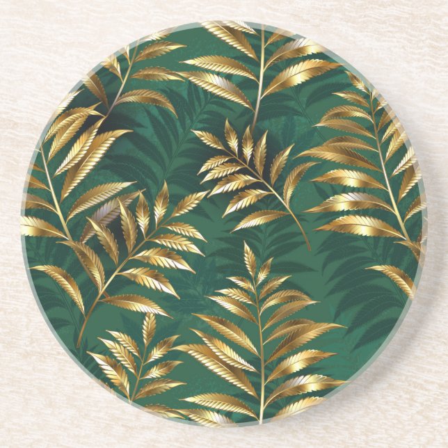 Dessous De Verre En Grès Seamless pattern with golden ferns (Devant)