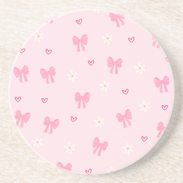 Dessous De Verre En Grès Seamless Pink Bow and Floral Pattern – Cute Girly (Devant)
