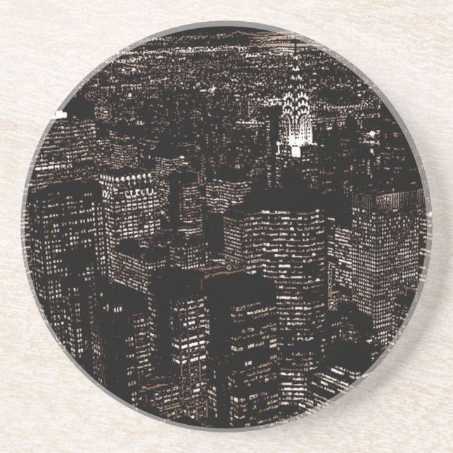 Dessous De Verre En Grès Sepia New York City Night Skyline (Devant)
