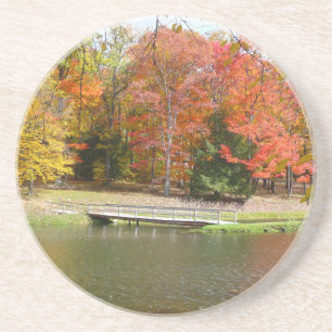 Dessous De Verre En Grès Sept sources Pont d'automne III Paysage d'automne